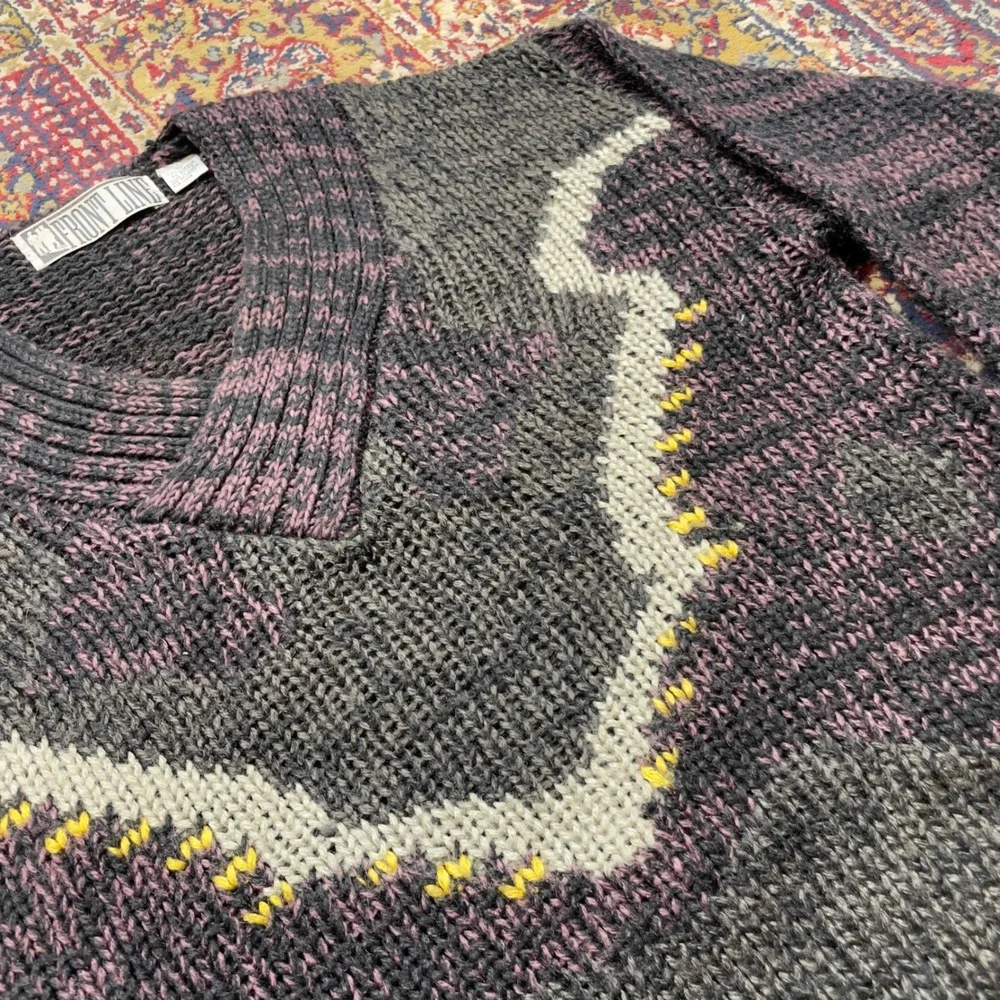 Vintage Men's V Neck Knit‎ Sweater Geometric Pattern Multicolored Size L